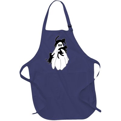 Spooky Ghost Funny Cat Lover Full-Length Apron With Pockets