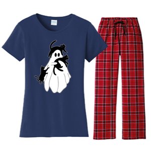 Spooky Ghost Funny Cat Lover Women's Flannel Pajama Set