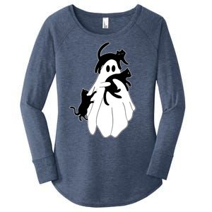 Spooky Ghost Funny Cat Lover Women's Perfect Tri Tunic Long Sleeve Shirt