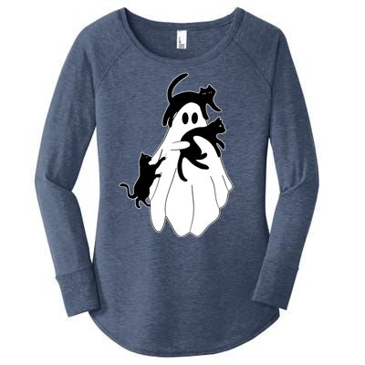 Spooky Ghost Funny Cat Lover Women's Perfect Tri Tunic Long Sleeve Shirt