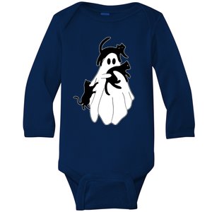 Spooky Ghost Funny Cat Lover Baby Long Sleeve Bodysuit