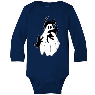 Spooky Ghost Funny Cat Lover Baby Long Sleeve Bodysuit