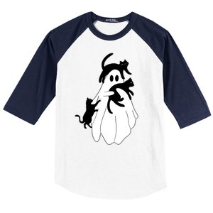 Spooky Ghost Funny Cat Lover Baseball Sleeve Shirt