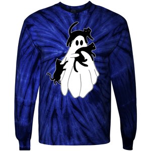 Spooky Ghost Funny Cat Lover Tie-Dye Long Sleeve Shirt