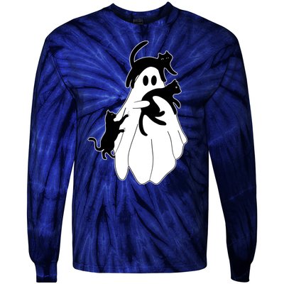 Spooky Ghost Funny Cat Lover Tie-Dye Long Sleeve Shirt