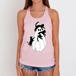 Spooky Ghost Funny Cat Lover Women's Knotted Racerback Tank