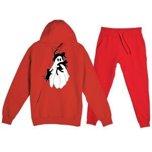 Spooky Ghost Funny Cat Lover Premium Hooded Sweatsuit Set