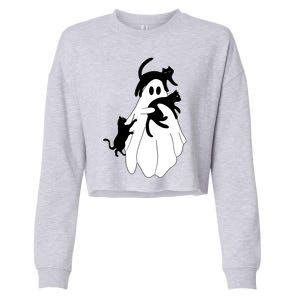 Spooky Ghost Funny Cat Lover Cropped Pullover Crew