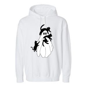 Spooky Ghost Funny Cat Lover Garment-Dyed Fleece Hoodie