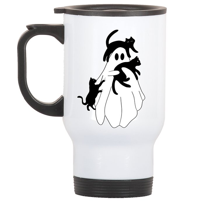 Spooky Ghost Funny Cat Lover Stainless Steel Travel Mug