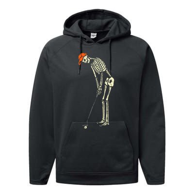 Skeleton Golf Funny Halloween Golfing Sports Performance Fleece Hoodie