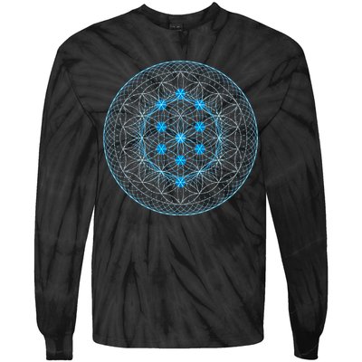 Sacred Geometry Flower Of Life With Kabbalah Tie-Dye Long Sleeve Shirt