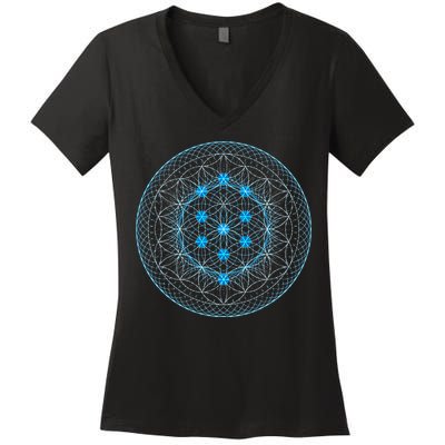 Sacred Geometry Flower Of Life With Kabbalah Women's V-Neck T-Shirt
