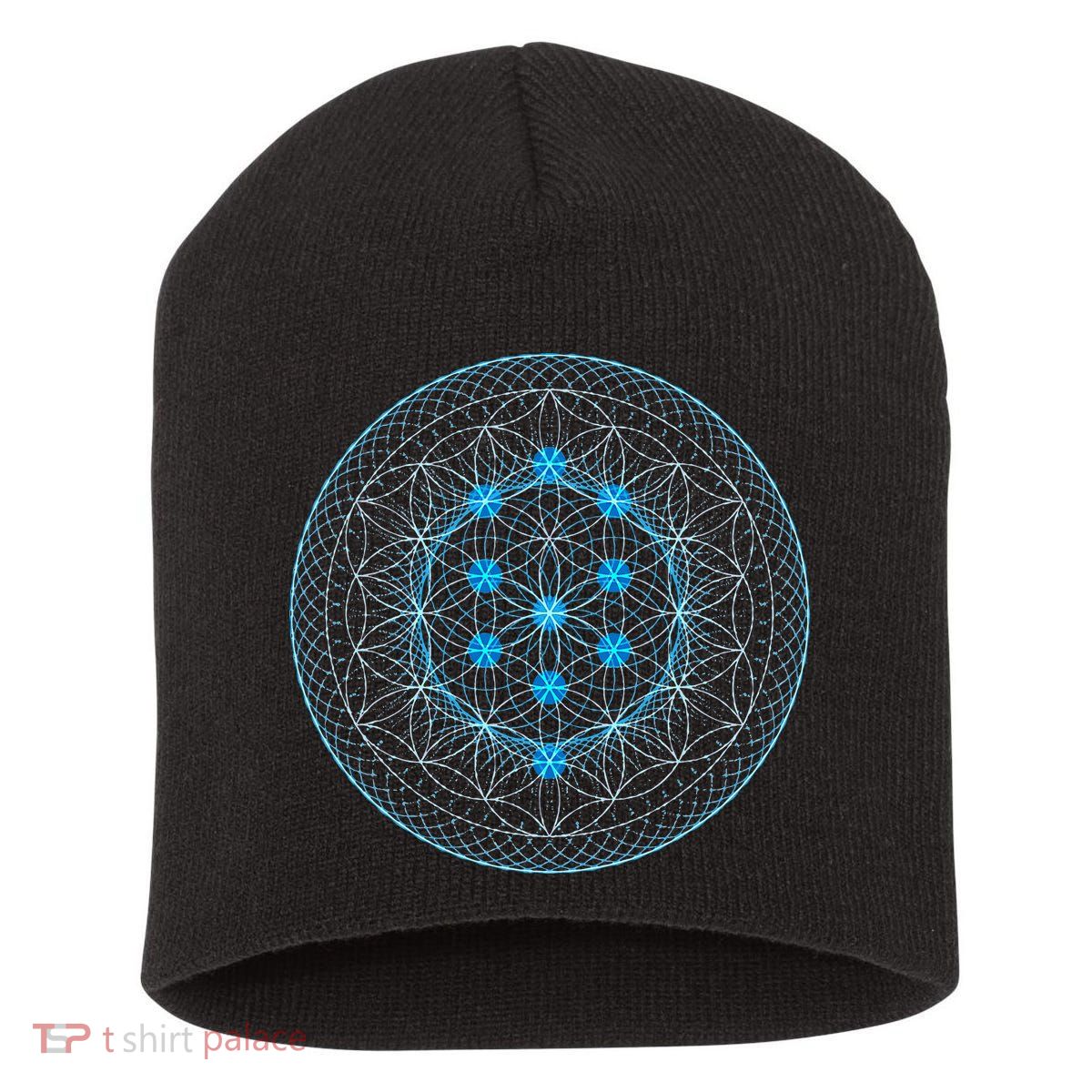 Sacred Geometry Flower Of Life With Kabbalah Short Acrylic Beanie