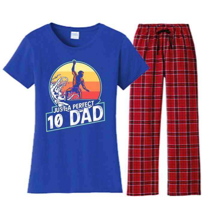 Surfing Gift For Dad Fathers Day Gift For Surfer Perfect 10 Meaningful Gift Women's Flannel Pajama Set