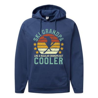 Ski Grandpa Funny Gift Funny Grandfather Skier & Skiing Lover Gift Performance Fleece Hoodie