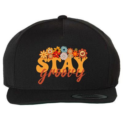Stay Groovy Flower Power Retro Hippie Vibes Wool Snapback Cap