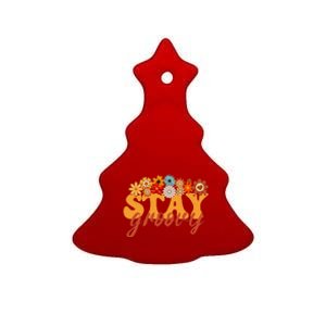 Stay Groovy Flower Power Retro Hippie Vibes Ceramic Tree Ornament