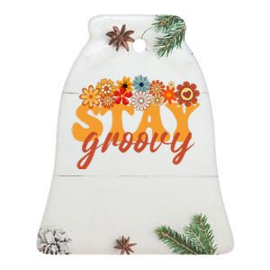 Stay Groovy Flower Power Retro Hippie Vibes Ceramic Bell Ornament