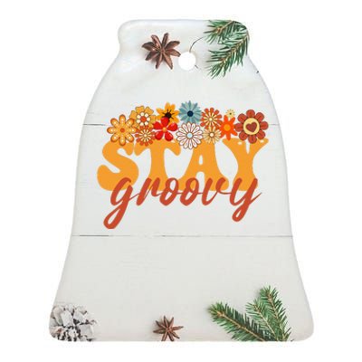 Stay Groovy Flower Power Retro Hippie Vibes Ceramic Bell Ornament