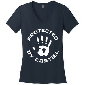 Supernatural Gifts For Her Christmas Gift Protected By Castiel Supernatural Fami Women's V-Neck T-Shirt