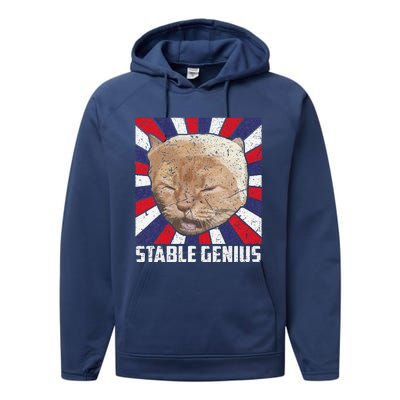 Stable Genius Funny Cat Meme President Performance Fleece Hoodie