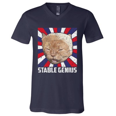 Stable Genius Funny Cat Meme President V-Neck T-Shirt