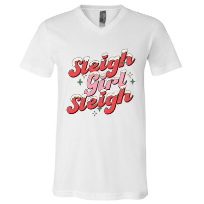 Sleigh Girl Funny Christmas Holiday V-Neck T-Shirt