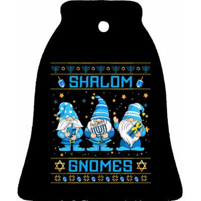 Shalom Gnomes Funny Ugly Hanukkah Sweater Chanukah Ceramic Bell Ornament