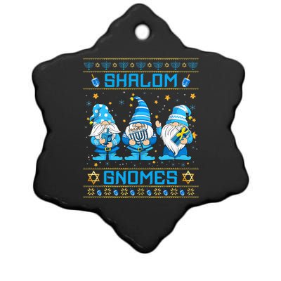 Shalom Gnomes Funny Ugly Hanukkah Sweater Chanukah Ceramic Star Ornament