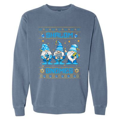 Shalom Gnomes Funny Ugly Hanukkah Sweater Chanukah Garment-Dyed Sweatshirt