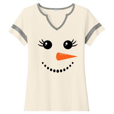 Snowman Girl Face For Girls Christmas Winter Ladies Halftime Notch Neck Tee