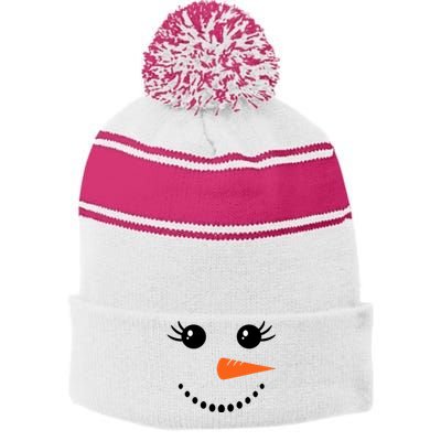 Snowman Girl Face For Girls Christmas Winter Stripe Pom Pom Beanie