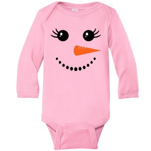 Snowman Girl Face For Girls Christmas Winter Baby Long Sleeve Bodysuit