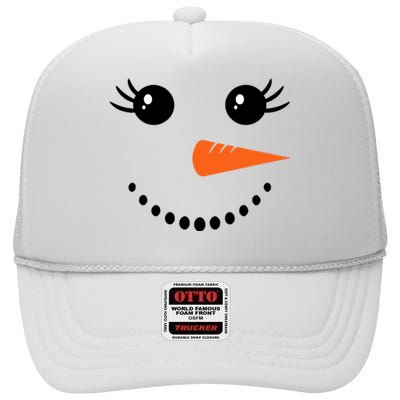 Snowman Girl Face For Girls Christmas Winter High Crown Mesh Back Trucker Hat