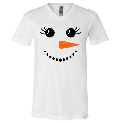 Snowman Girl Face For Girls Christmas Winter V-Neck T-Shirt