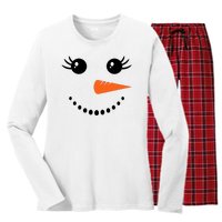 Snowman Girl Face For Girls Christmas Winter Women's Long Sleeve Flannel Pajama Set 