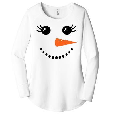 Snowman Girl Face For Girls Christmas Winter Women's Perfect Tri Tunic Long Sleeve Shirt