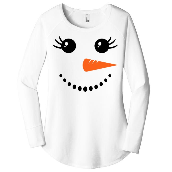 Snowman Girl Face For Girls Christmas Winter Women's Perfect Tri Tunic Long Sleeve Shirt