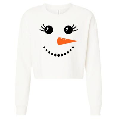 Snowman Girl Face For Girls Christmas Winter Cropped Pullover Crew