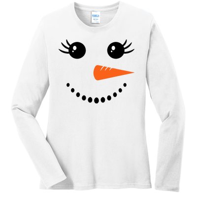 Snowman Girl Face For Girls Christmas Winter Ladies Long Sleeve Shirt