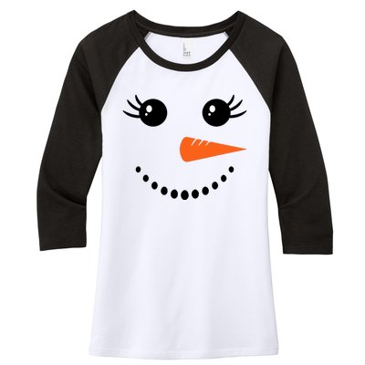 Snowman Girl Face For Girls Christmas Winter Women's Tri-Blend 3/4-Sleeve Raglan Shirt