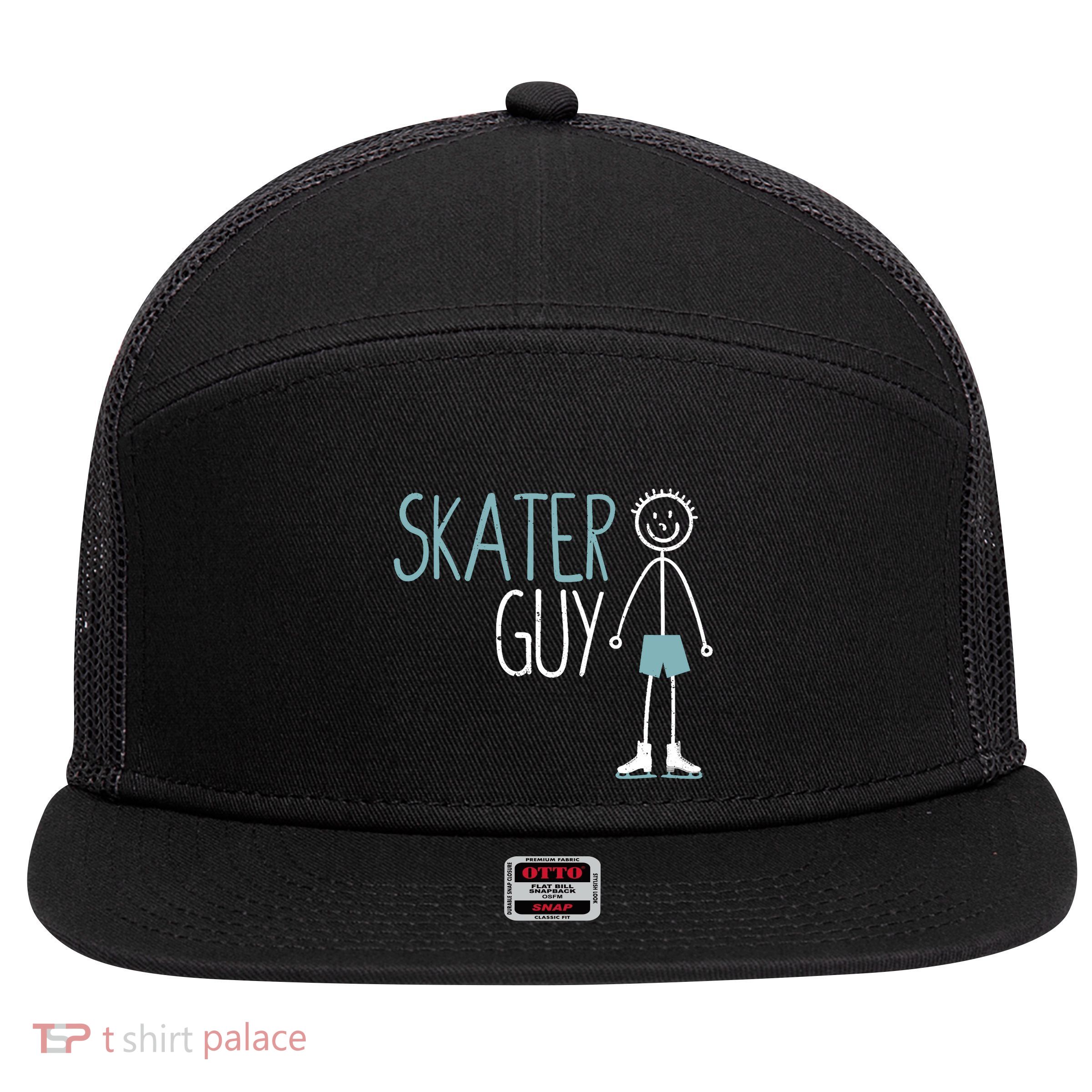 Skater Guy Funny Skates Ice Skating Boy Figure Skaters 7 Panel Mesh Trucker Snapback Hat