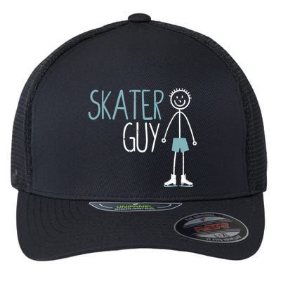 Skater Guy Funny Skates Ice Skating Boy Figure Skaters Flexfit Unipanel Trucker Cap