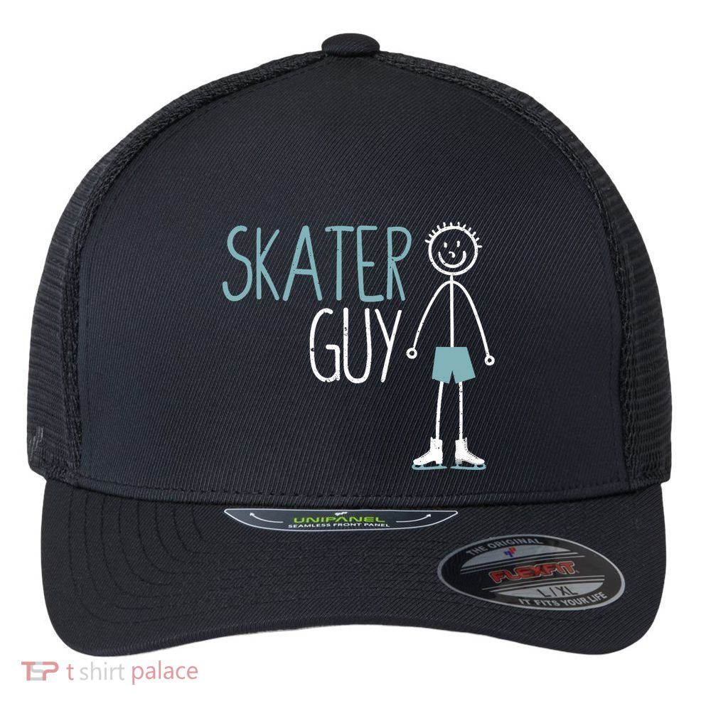 Skater Guy Funny Skates Ice Skating Boy Figure Skaters Flexfit Unipanel Trucker Cap