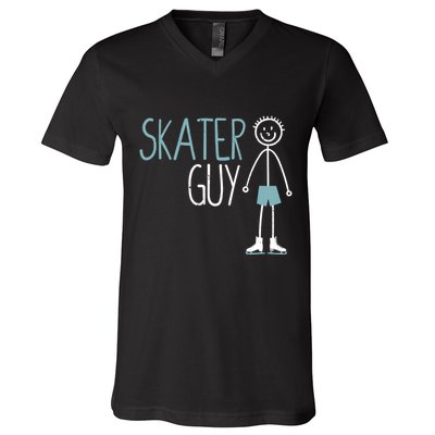 Skater Guy Funny Skates Ice Skating Boy Figure Skaters V-Neck T-Shirt