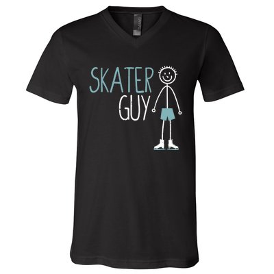 Skater Guy Funny Skates Ice Skating Boy Figure Skaters V-Neck T-Shirt