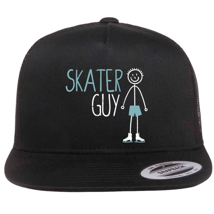 Skater Guy Funny Skates Ice Skating Boy Figure Skaters Flat Bill Trucker Hat
