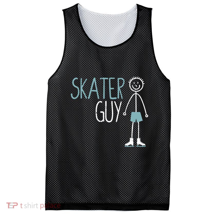 Skater Guy Funny Skates Ice Skating Boy Figure Skaters Mesh Reversible Basketball Jersey Tank