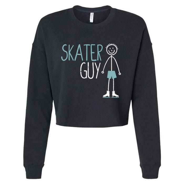 Skater Guy Funny Skates Ice Skating Boy Figure Skaters Cropped Pullover Crew